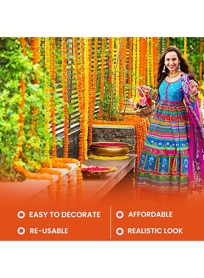إيروريكس إكليل زهور القطيفة للزينة، 5 قطع من خيوط زهور القطيفة الاصطناعية بطول 5 أقدام، ديكور هندي لحفلات الزفاف والمناسبات الدينية - Image 5
