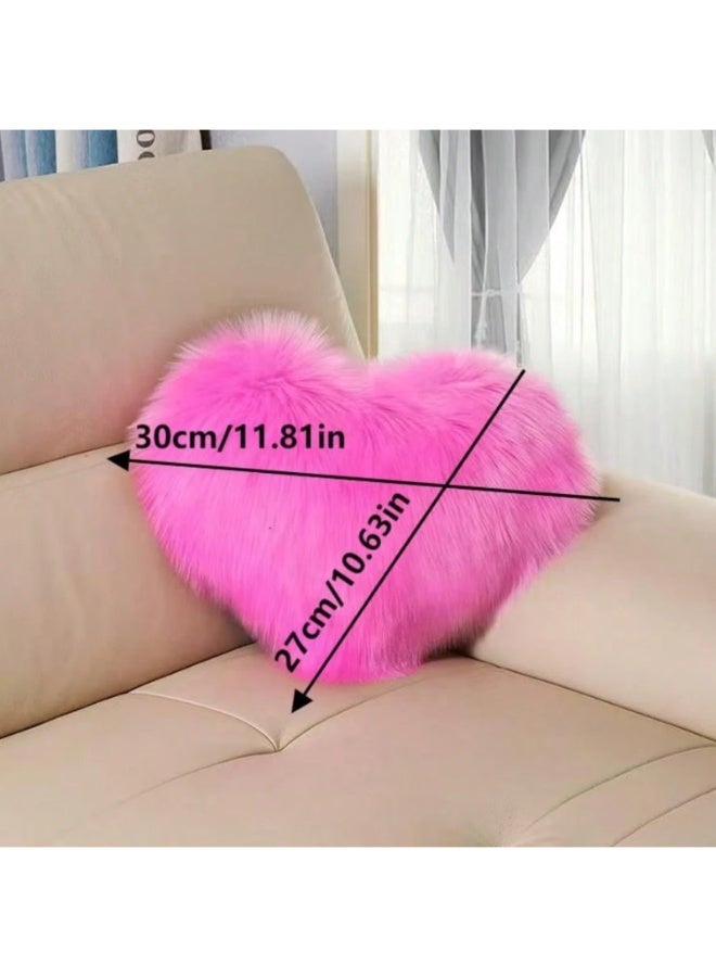 Bright Pink Heart Shaped Faux Fur Decorative Throw Pillow – Ultra Soft Plush Fluffy Cushion for Sofa, Bed and Chair – Romantic Cozy Accent Pillow for Bedroom, Living Room and Cute Home Decor - Image 2