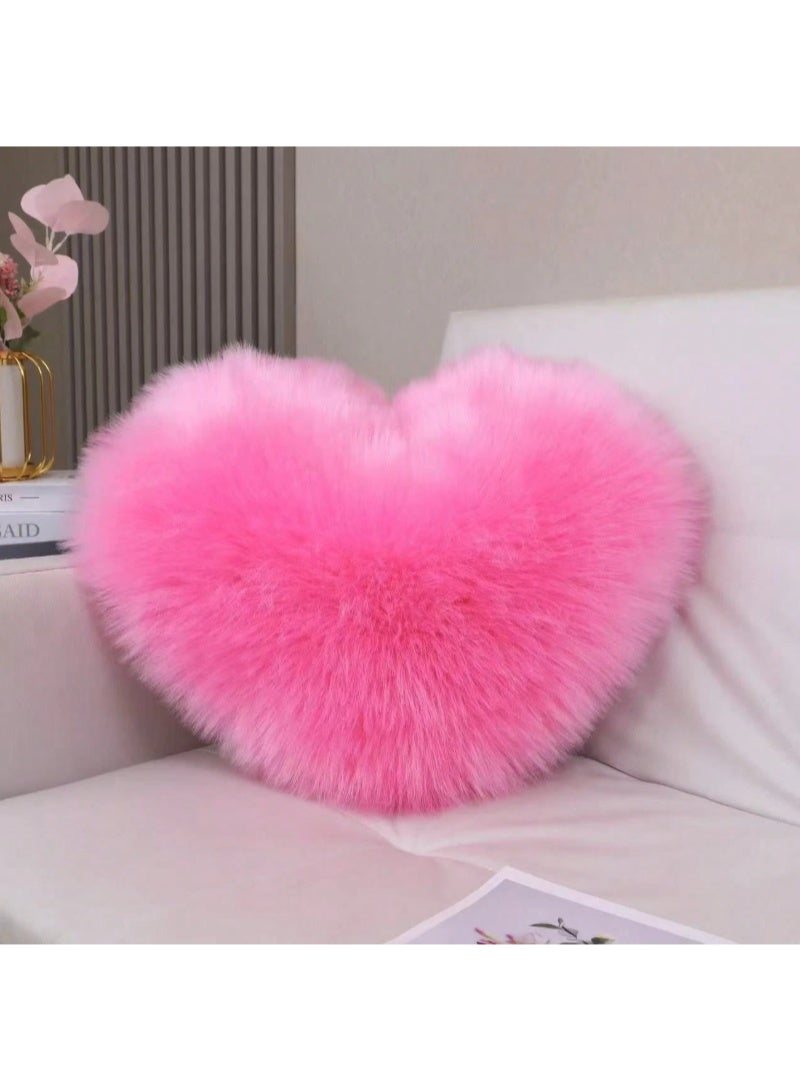 Bright Pink Heart Shaped Faux Fur Decorative Throw Pillow – Ultra Soft Plush Fluffy Cushion for Sofa, Bed and Chair – Romantic Cozy Accent Pillow for Bedroom, Living Room and Cute Home Decor - Image 3