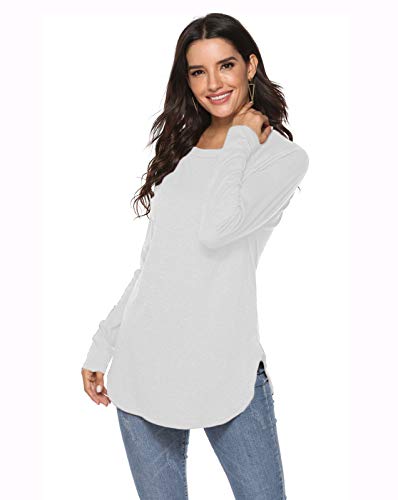 Newchoice Womens Tops and Blouses Tunic,2021 Fashion Plain Long Sleeve Shirts (S,White) - Image 4