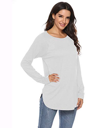 Newchoice Womens Tops and Blouses Tunic,2021 Fashion Plain Long Sleeve Shirts (S,White) - Image 3