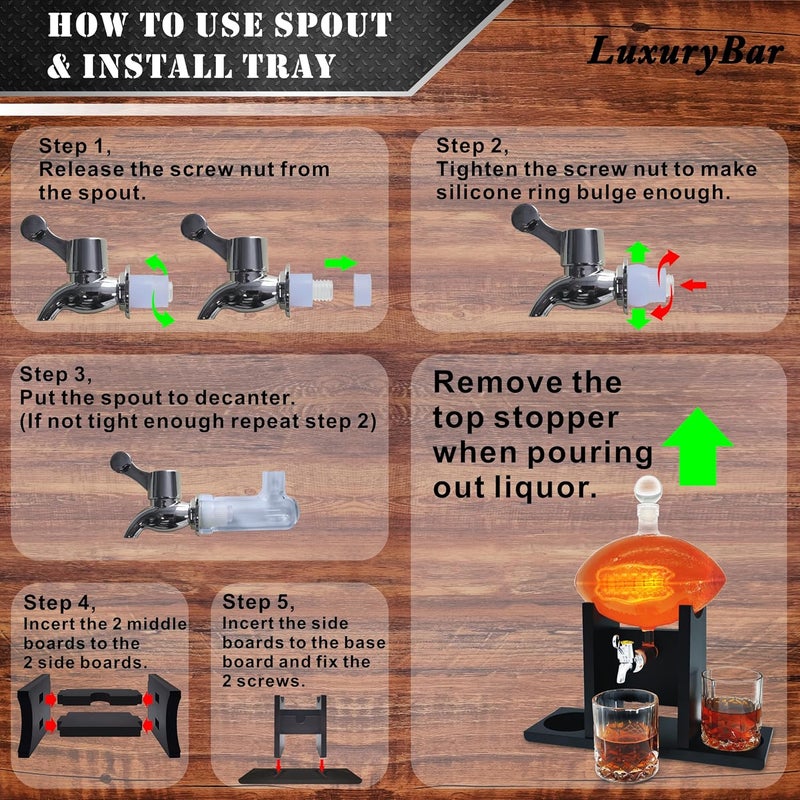 LuxuryBar طقم زجاجات ويسكي على شكل كرة قدم مع أكواب وفتحة تبريد كرة القدم، 47 أونصة - Image 4