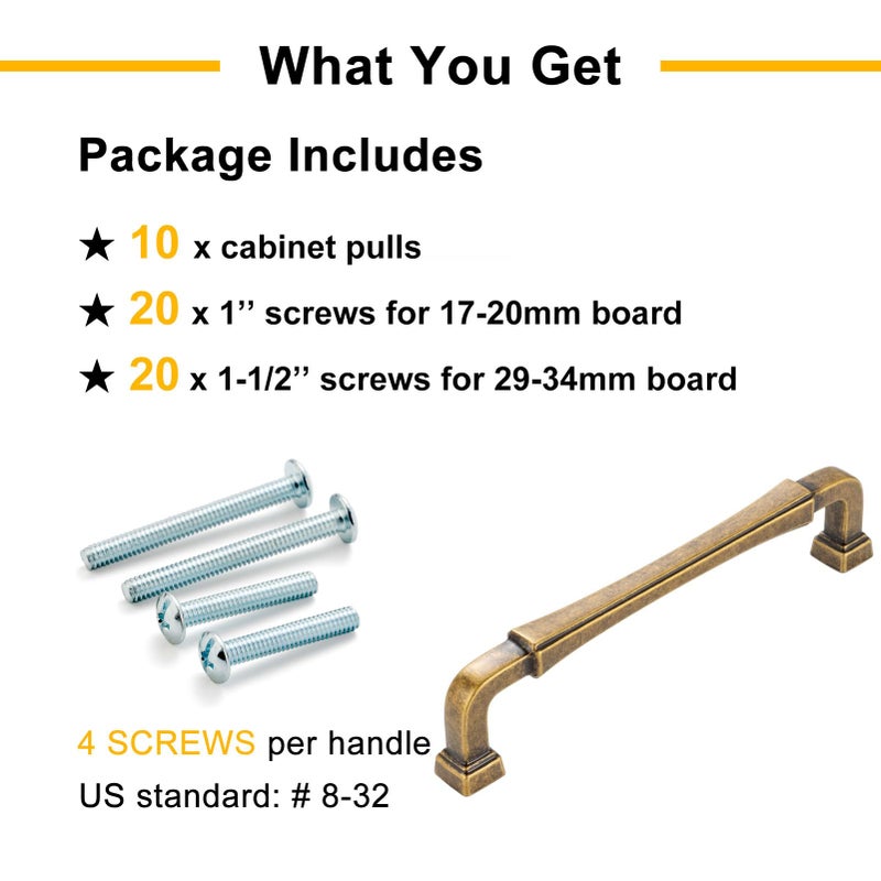 BEROSSA 10 Pack 5 Inch Antique Brass Cabinet Pulls Vintage Brass Cabinet Handles Brass Drawer Pulls 3175 Cabinet Hardware for Kitchen Cabinets Drawers Bedroom Dresser Bathroom Vanity - Image 5
