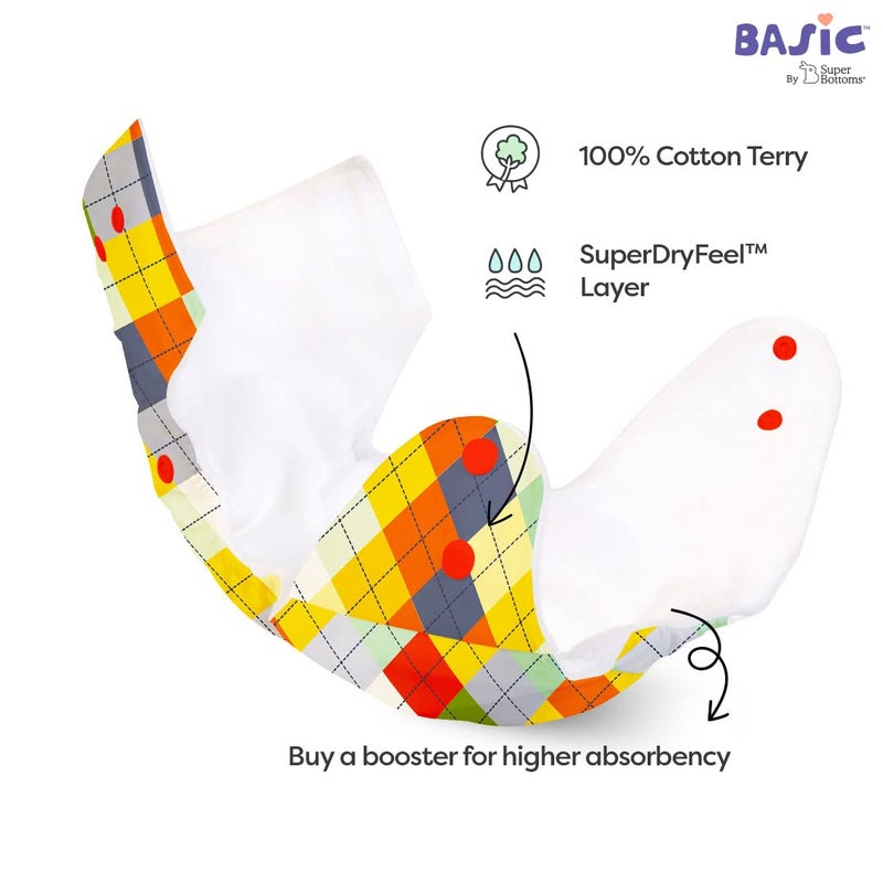 Superbottoms باقة سوبر بوتومز الأساسية من 4 حفاضات قماش متنوعة للرضع و 1 لانغوت جاف (تناسب 0-5 كجم) | حفاضات قطنية قابلة للغسل وإعادة الاستخدام لعمر 0-3 سنوات | حجم حر، قابلة للتعديل | تقلل من الطفح الجلدي | مع 4 وسادات/إدخالات سريعة الجفاف - Image 4