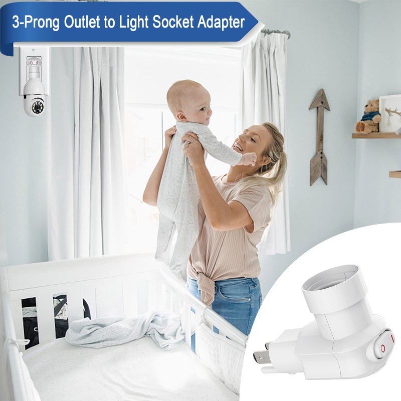 MIKWOAB 2 Pack Outlet to Socket Adapter, 360Â° Rotatable Plug in Light Bulb Socket with On/Off Switch, 3-Prong Outlet to E26 E27 Screw Base Bulb Socket (ETL Listed, White) - Image 2