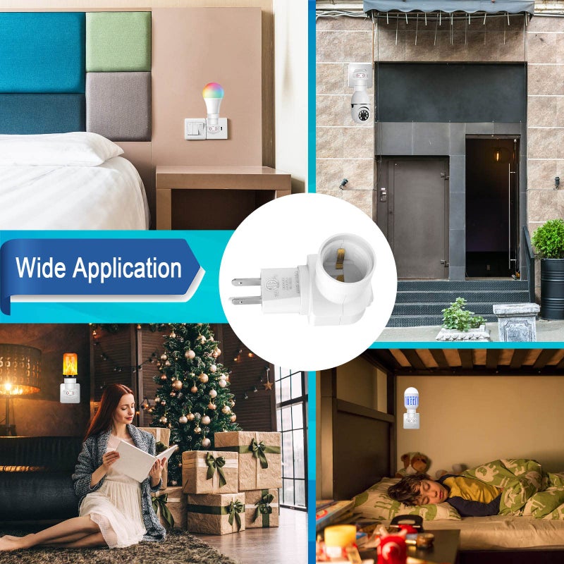 MIKWOAB 2 Pack Outlet to Socket Adapter, 360Â° Rotatable Plug in Light Bulb Socket with On/Off Switch, 3-Prong Outlet to E26 E27 Screw Base Bulb Socket (ETL Listed, White) - Image 5