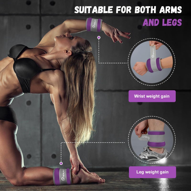 NEALFIT Ankle Weights for Men Women Kids, Leg Arm Wrist Weights with Adjustable Strap for Running, Gymnastics, Aerobics,Gym, Fitness (Purple, 0.5 lb x 2 (1LB Pair)) - Image 5