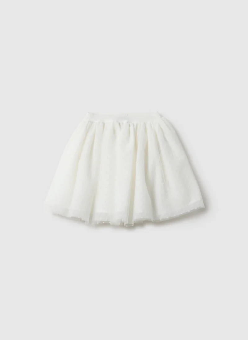 او في اس Ovs White Mesh Polka Dot Skirt For Girls