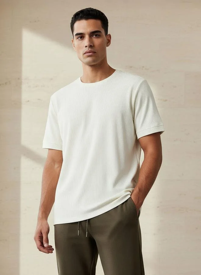 ايكونيك Iconic Men Regular Fit Crew Neck Short Sleeve Ribbed T shirt