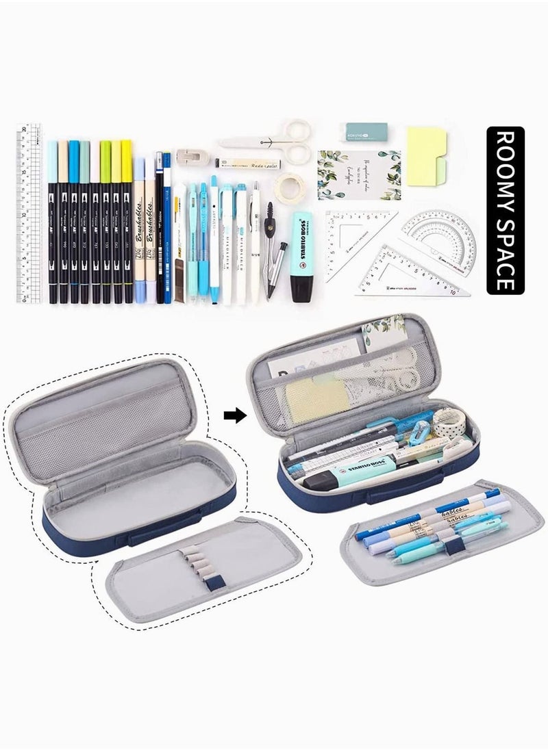 Y&D - Pencil Case, Medium Capacity Bag Cute Pouch with Zippers Stationery Organizer Storage Office School Gift for College Student Teen Girl Women Adult -Navy Blue - Image 1