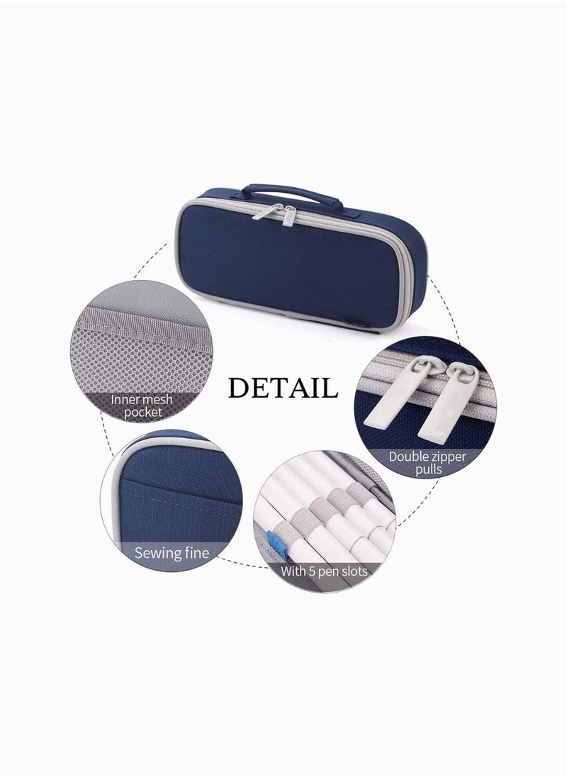 Y&D - Pencil Case, Medium Capacity Bag Cute Pouch with Zippers Stationery Organizer Storage Office School Gift for College Student Teen Girl Women Adult -Navy Blue - Image 1