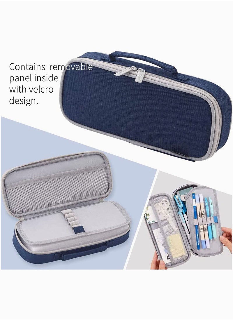 Y&D - Pencil Case, Medium Capacity Bag Cute Pouch with Zippers Stationery Organizer Storage Office School Gift for College Student Teen Girl Women Adult -Navy Blue - Image 1