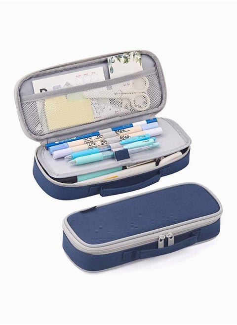Pencil Case, Medium Capacity Bag Cute Pouch with Zippers Stationery Organizer Storage Office School Gift for College Student Teen Girl Women Adult -Navy Blue