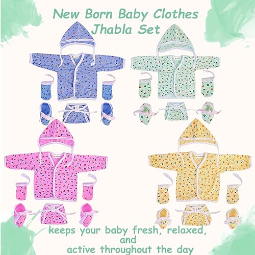 Bantoo New Born Baby Clothes|Jhabla Set|Clothing Sets|Nappy & Caps|Mittens & Booties|Gift Pack|Combo|Baby Shower|Grooming Kit|Products All|Essentials (0-6 Months) Pack Of 4,Multicolor - Image 2