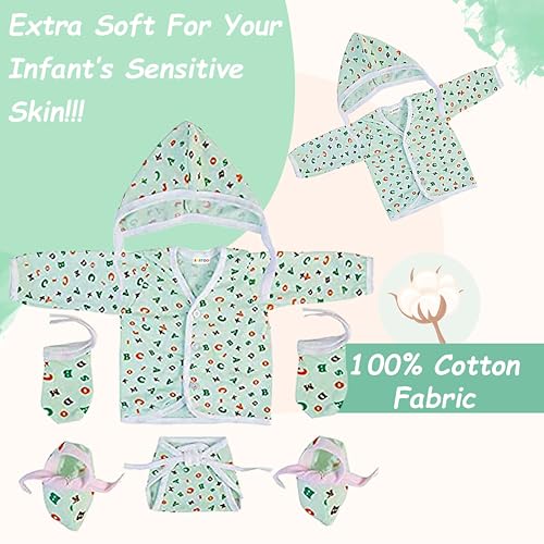 Bantoo New Born Baby Clothes|Jhabla Set|Clothing Sets|Nappy & Caps|Mittens & Booties|Gift Pack|Combo|Baby Shower|Grooming Kit|Products All|Essentials (0-6 Months) Pack Of 4,Multicolor - Image 3