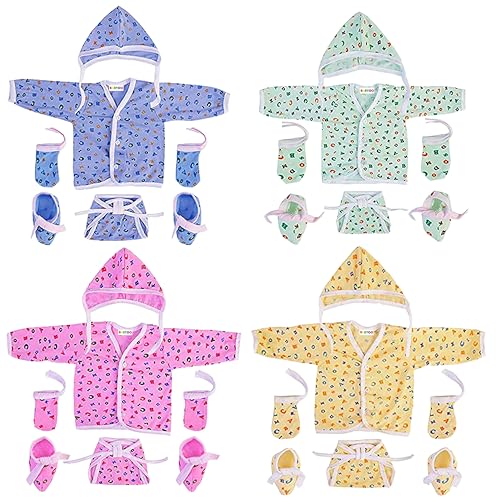 Bantoo New Born Baby Clothes|Jhabla Set|Clothing Sets|Nappy & Caps|Mittens & Booties|Gift Pack|Combo|Baby Shower|Grooming Kit|Products All|Essentials (0-6 Months) Pack Of 4,Multicolor - Image 1