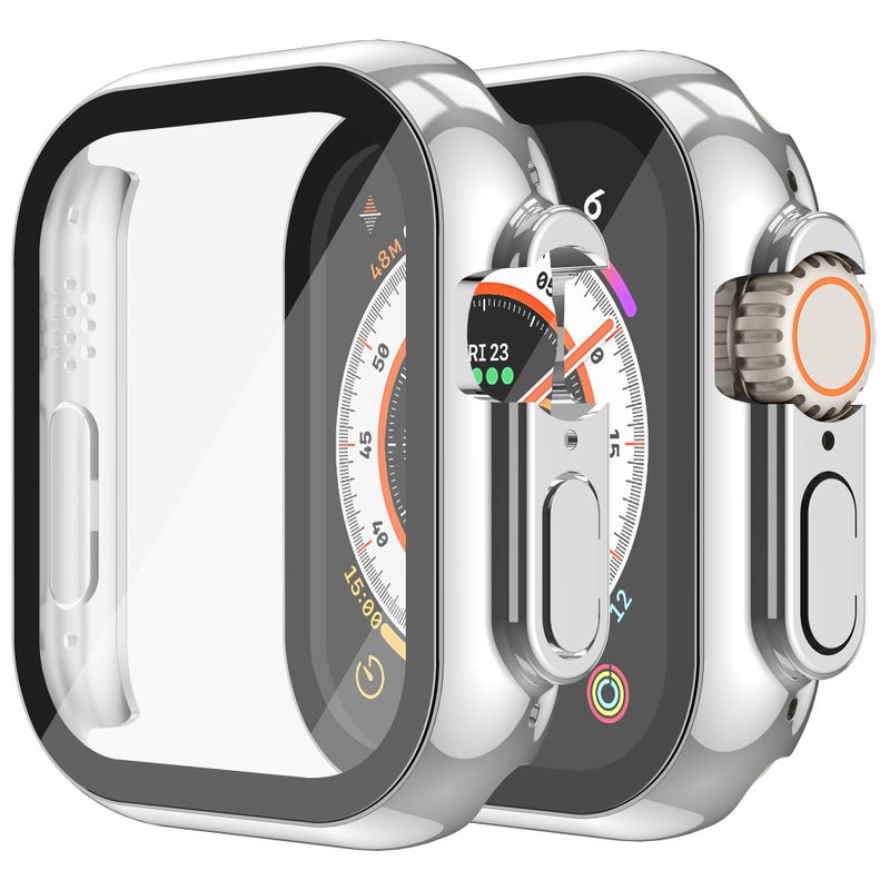 Misxi 2 Pack Hard PC Case with Tempered Glass Screen Protector Compatible with 49mm Apple Watch Ultra 3 (2025) / Ultra 2 / Ultra, Scratch Resistant Full Coverage Cover for iWatch, 1 Silver + 1 Transparent - Image 1