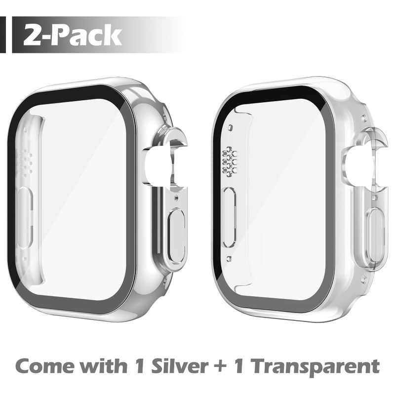 Misxi 2 Pack Hard PC Case with Tempered Glass Screen Protector Compatible with 49mm Apple Watch Ultra 3 (2025) / Ultra 2 / Ultra, Scratch Resistant Full Coverage Cover for iWatch, 1 Silver + 1 Transparent - Image 2