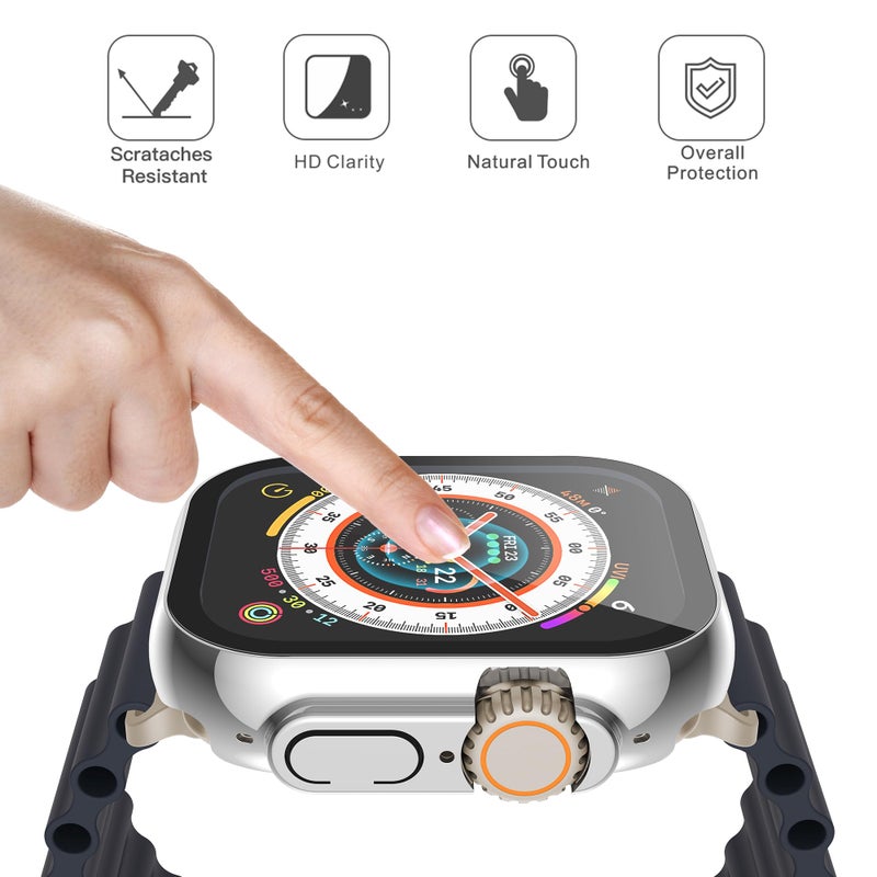 Misxi 2 Pack Hard PC Case with Tempered Glass Screen Protector Compatible with 49mm Apple Watch Ultra 3 (2025) / Ultra 2 / Ultra, Scratch Resistant Full Coverage Cover for iWatch, 1 Silver + 1 Transparent - Image 3