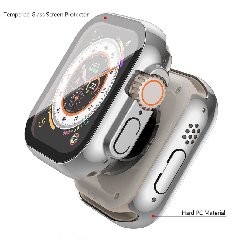 Misxi 2 Pack Hard PC Case with Tempered Glass Screen Protector Compatible with 49mm Apple Watch Ultra 3 (2025) / Ultra 2 / Ultra, Scratch Resistant Full Coverage Cover for iWatch, 1 Silver + 1 Transparent - Image 4