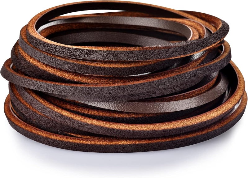 TeeLiy 3mm Flat Genuine Leather Cord, Leather Lace Strip Cord Braiding String for Jewelry Making, Leather Shoe Lace, Arts & Crafts (Dark Brown2) - Image 1