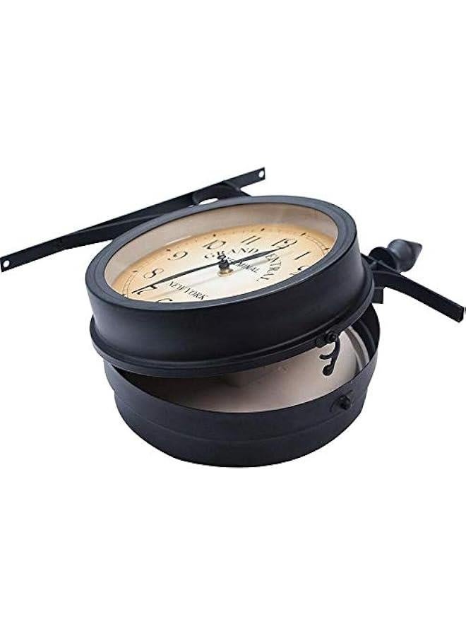 Garden Clocks Outdoor Waterproof, Wrought Iron Vintage Decorative Double-Sided Outdoor Clocks for The Garden Wall Mounted Battery Powered Metal Hanger Outside Clock Coffee Bar Round Station A - Image 4