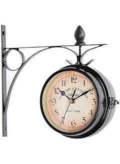 Generic Garden Clocks Outdoor Waterproof, Wrought Iron Vintage Decorative Double-Sided Outdoor Clocks for The Garden Wall Mounted Battery Powered Metal Hanger Outside Clock Coffee Bar Round Station A  - Image 1