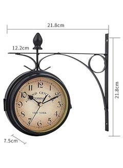 Generic Garden Clocks Outdoor Waterproof, Wrought Iron Vintage Decorative Double-Sided Outdoor Clocks for The Garden Wall Mounted Battery Powered Metal Hanger Outside Clock Coffee Bar Round Station A  - Image 3