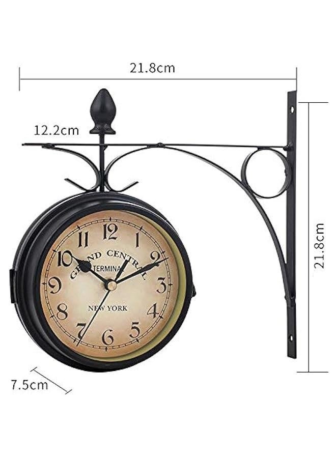 Garden Clocks Outdoor Waterproof, Wrought Iron Vintage Decorative Double-Sided Outdoor Clocks for The Garden Wall Mounted Battery Powered Metal Hanger Outside Clock Coffee Bar Round Station A - Image 3