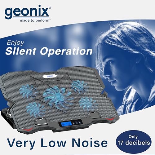 Geonix Gaming Laptop Cooling Pad, LED Lights (1-6 grade), Computer Cooler Stand, 5 Quiet Fans for 15.6-18 Inch Laptops, 5 Stand adjustable point, PC Notebook Heat Dissipation (Black) - Image 2
