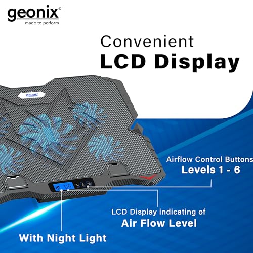 Geonix Gaming Laptop Cooling Pad, LED Lights (1-6 grade), Computer Cooler Stand, 5 Quiet Fans for 15.6-18 Inch Laptops, 5 Stand adjustable point, PC Notebook Heat Dissipation (Black) - Image 5