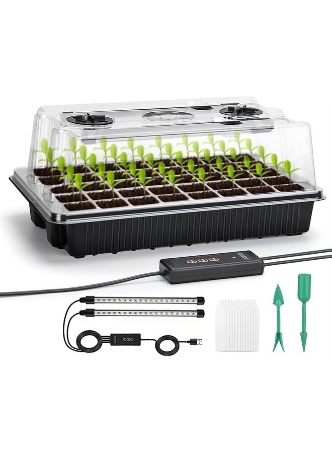 Humidity Dome, Germination Kit with LED Grow Light Bars, 5x8 Cell Seedling & Drip Trays, Vented Height Extension Panels, for Indoor Gardening, Seed Starting, Cloning Plants - Image 1