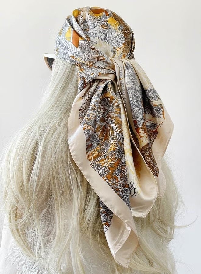 Silk Like Head Scarf For Women Satin Printed Bandana For Hair Wrapping Fashion Accessory 35 Inch Square Hair Scarf - Image 1
