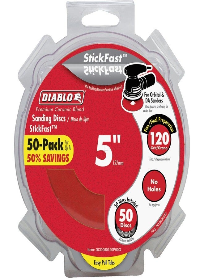 Diablo 120-Grit ROS StickFast Sanding Discs, 5" Size - Fast Stock Removal, Clog-Free Ceramic Blend, Long Life for Wood, Metal, Plastic, 50-Pack - DCD050120P50G - Image 2