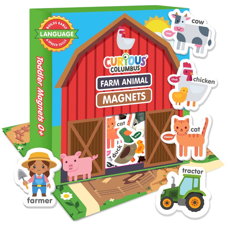 Curious Columbus Fridge Magnets for Toddlers 1-3 Year Olds | Farm Animal Refrigerator Magnets for Kids| Baby ABC Learning and Educational Toys from Babies to Preschool - Image 1
