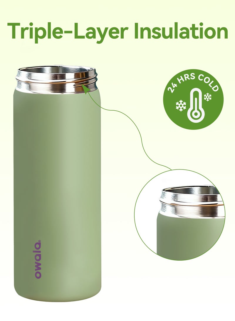 زجاجة مياه معزولة من الفولاذ المقاوم للصدأ من FreeSip مع شفاطة للرياضة والسفر والمدرسة، زجاجة مياه رياضية خالية من مادة BPA (خضراء داكنة 32 أونصة) - Image 4