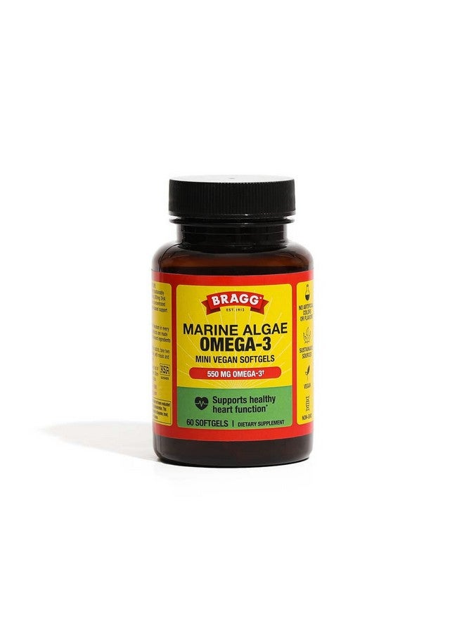 Bragg Vegan Omega 3 Supplement Sustainably Sourced Marine Algae Helps Support Brain Eye  Heart Health Includes Epa  Dha Fatty Acids Nongmo 60 Softgels - Image 2