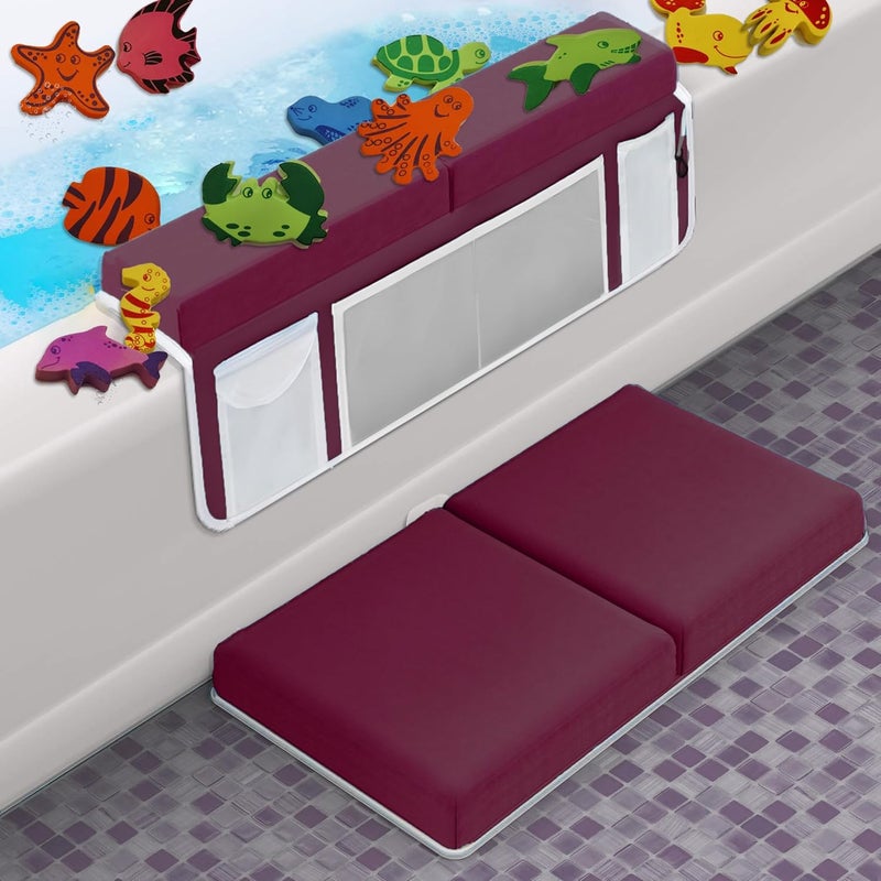 Supa Ant Baby Bath Kneeler and Elbow Rest Pad –Mom’s Choice Award Winner –US-Designed Extra Thick Bathtub Kneeling Pad with 8 Suction Cups, 5-Pocket Organizer, Non-Slip, Cushioned, Durable (Bordeaux) - Image 1