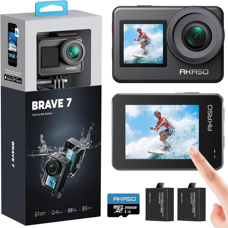 AKASO Brave 7 Action Camera 4K30FPS 20MP with 256GB U3 MicroSDXC Memory Card - Image 1