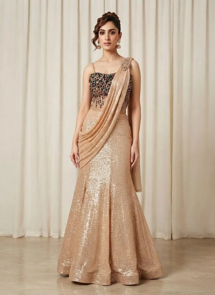 Viny VINY Beige Sweetheart Neck Embellished Lehenga Set – Women's Indian Ethnic Wear