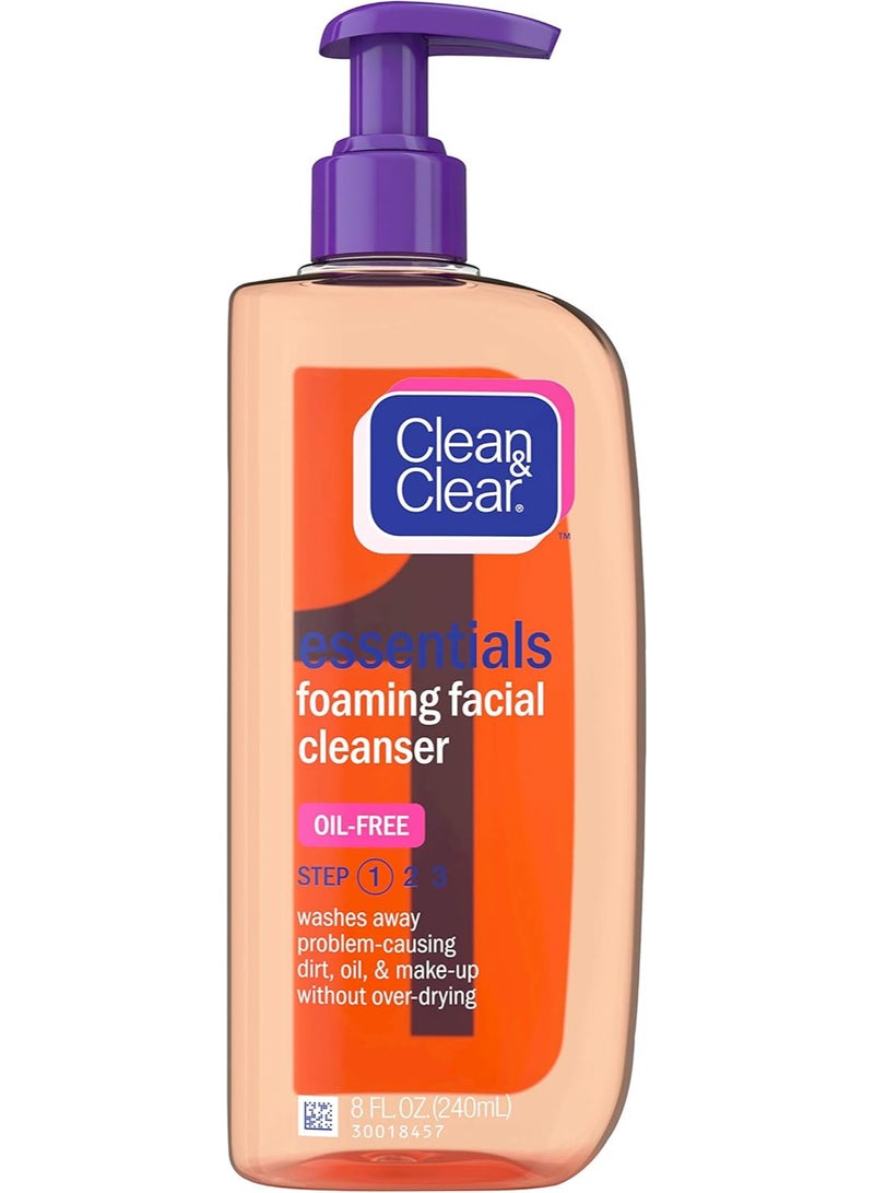 Clean & Clear Essentials Foaming Facial Cleanser, Oil-Free Daily Face Wash to Remove Dirt, Oil & Makeup, 8 fl. oz