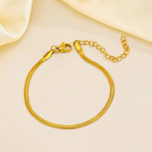 MEENAZ Bracelet for Women and Girls Charm Bracelets for Women | Gold Plated Stainless Steel Western Chain Bracelet | Anniversary Gift for Wife Valentine Gift for Girls Anti tarnish jewellery golden - Image 3