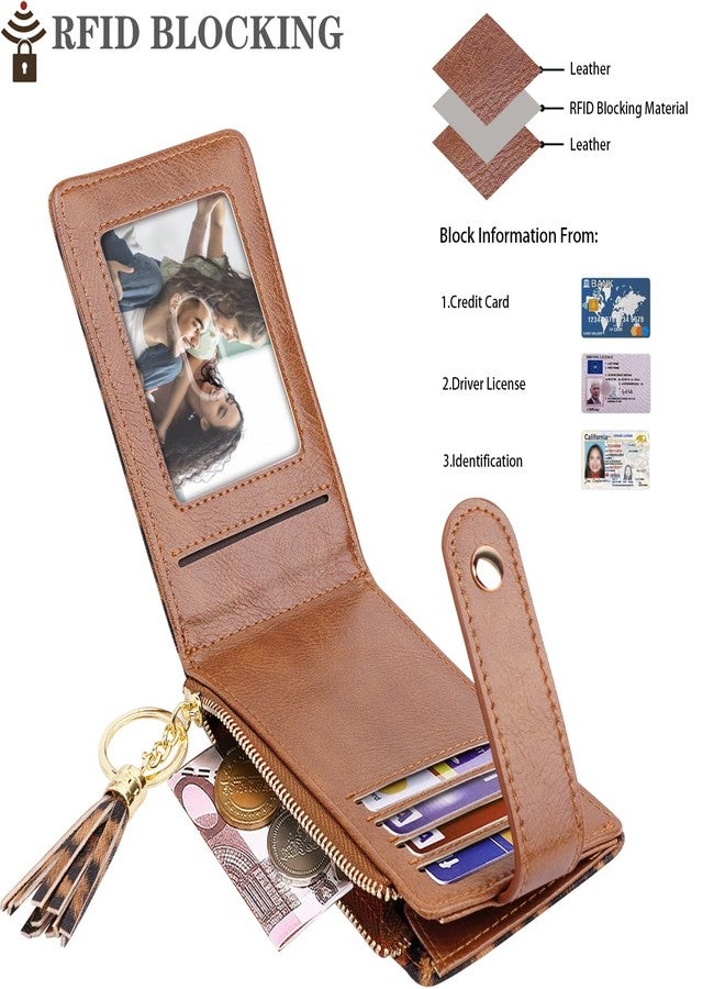 Simikol Slim Card Holder Wallet for Women RFID Blocking Leather Multi Card Bifold Wallet with Tassel Zipper Coin Pocket,Leopard - Image 2