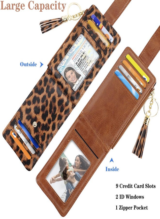 Simikol Slim Card Holder Wallet for Women RFID Blocking Leather Multi Card Bifold Wallet with Tassel Zipper Coin Pocket,Leopard - Image 5