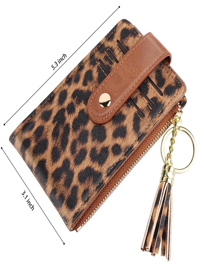 Simikol Slim Card Holder Wallet for Women RFID Blocking Leather Multi Card Bifold Wallet with Tassel Zipper Coin Pocket,Leopard - Image 4
