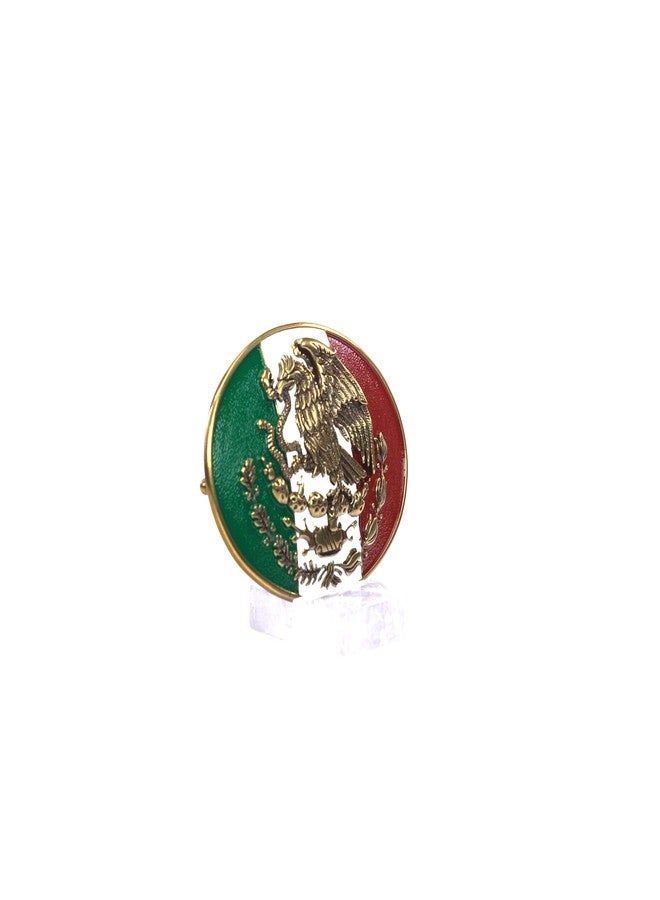 ARIAT Antique Gold Oval Buckle with Mexican Flag Colors and Gold Eagle Motif, Smooth Edge, 3-3/4" x 2-7/8" - Image 2