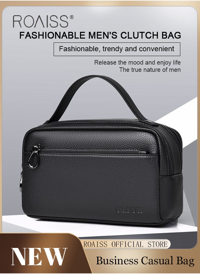 Large Capacity Business Clutch Bag for Men Soft Leather Retro Trendy Commute Handbag Men's Upgraded Version Mobile Phone Bag Storage Bags Ideal for Gift for Father's Day or Valentines