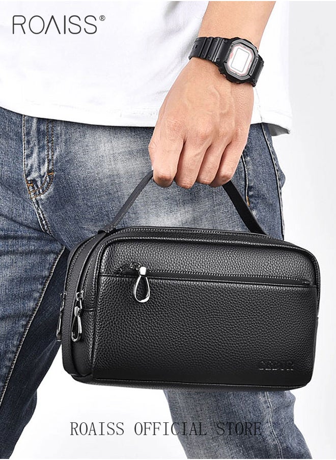 Large Capacity Business Clutch Bag for Men Soft Leather Retro Trendy Commute Handbag Men's Upgraded Version Mobile Phone Bag Storage Bags Ideal for Gift for Father's Day or Valentines