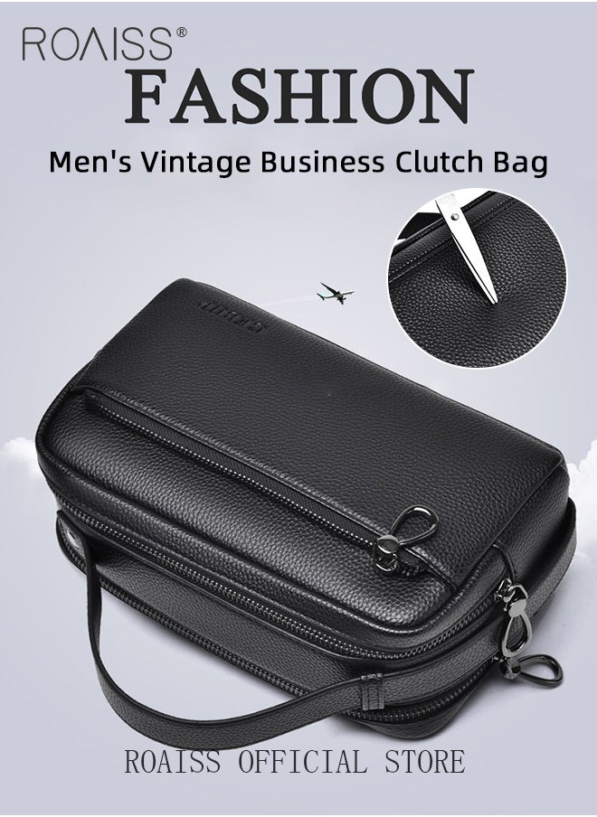 Large Capacity Business Clutch Bag for Men Soft Leather Retro Trendy Commute Handbag Men's Upgraded Version Mobile Phone Bag Storage Bags Ideal for Gift for Father's Day or Valentines
