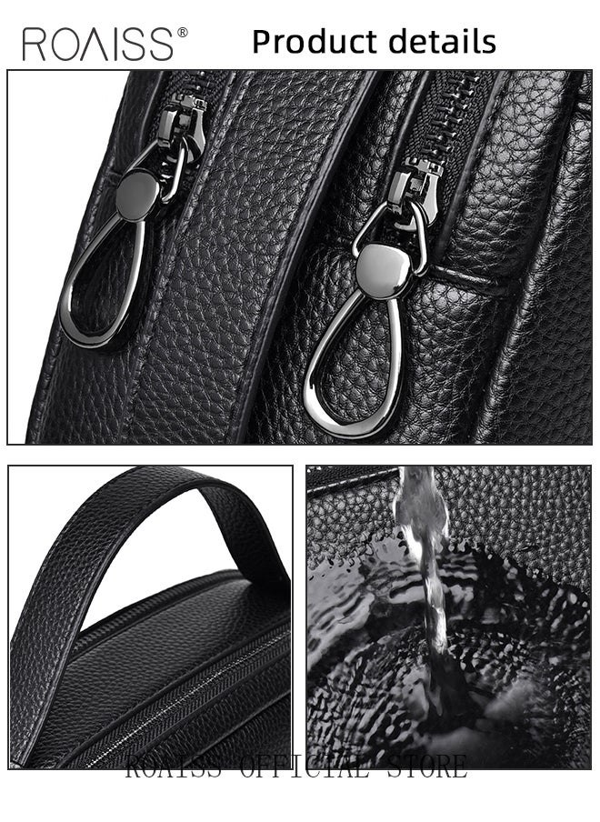 Large Capacity Business Clutch Bag for Men Soft Leather Retro Trendy Commute Handbag Men's Upgraded Version Mobile Phone Bag Storage Bags Ideal for Gift for Father's Day or Valentines